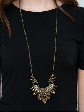 Paparazzi Leave it to Luxe Brass Statement Bib Necklace Rhinestone Earrings Set